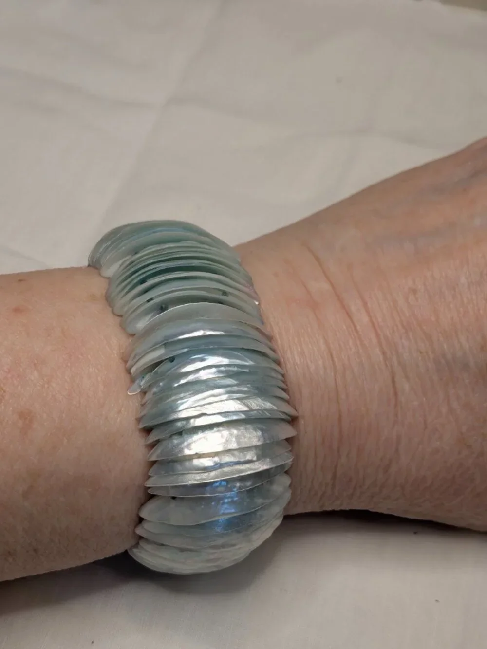 Iridescent Pastel Blue Shell Stretch Bracelet